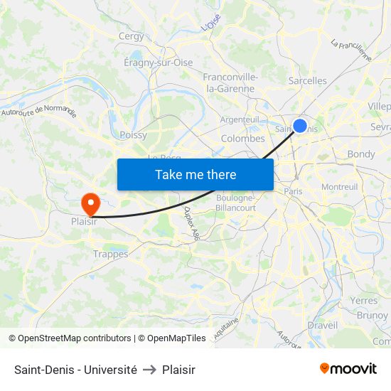 Saint-Denis - Université to Plaisir map