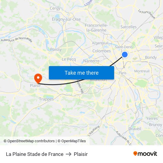 La Plaine Stade de France to Plaisir map