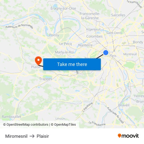 Miromesnil to Plaisir map