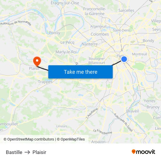 Bastille to Plaisir map