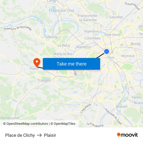 Place de Clichy to Plaisir map