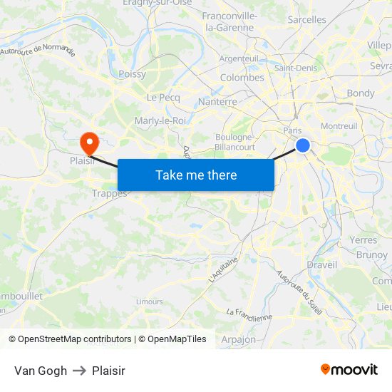Van Gogh to Plaisir map
