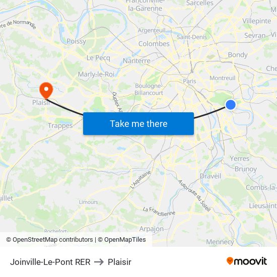 Joinville-Le-Pont RER to Plaisir map