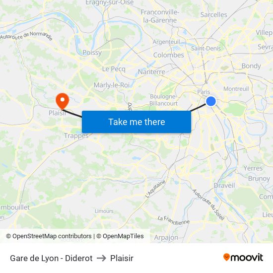 Gare de Lyon - Diderot to Plaisir map