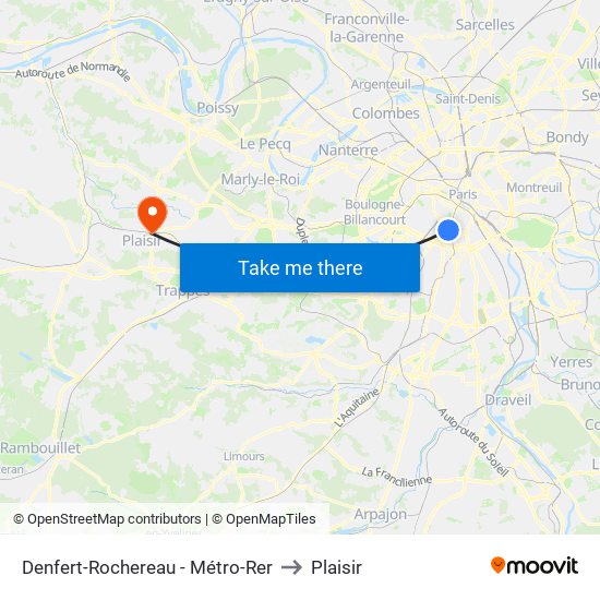 Denfert-Rochereau - Métro-Rer to Plaisir map