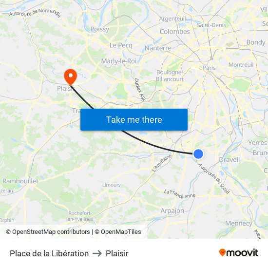 Place de la Libération to Plaisir map