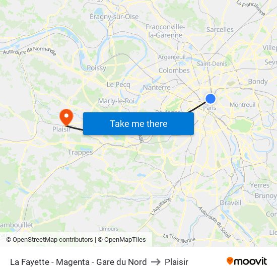 La Fayette - Magenta - Gare du Nord to Plaisir map