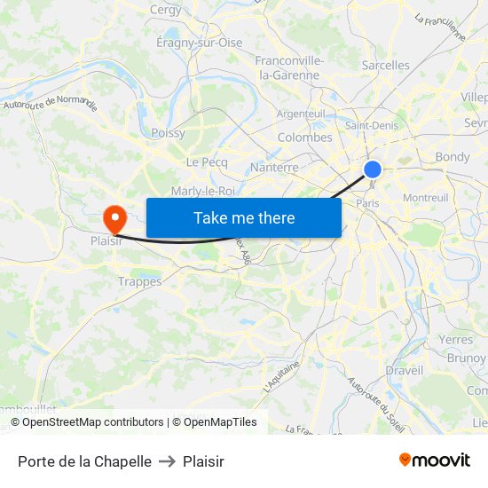 Porte de la Chapelle to Plaisir map