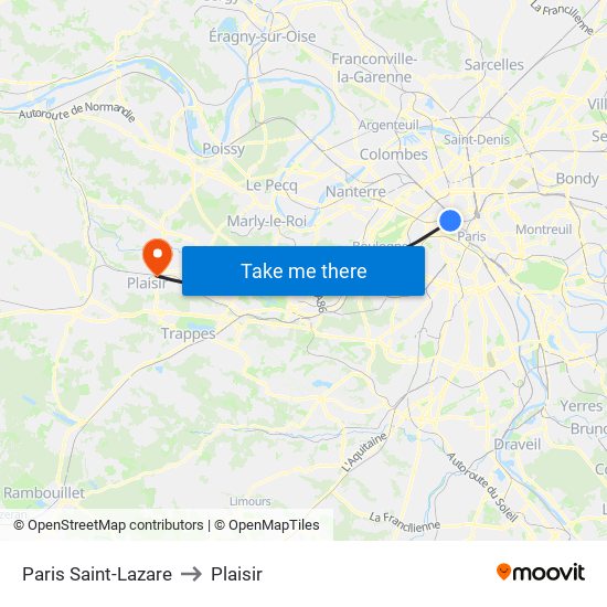 Paris Saint-Lazare to Plaisir map