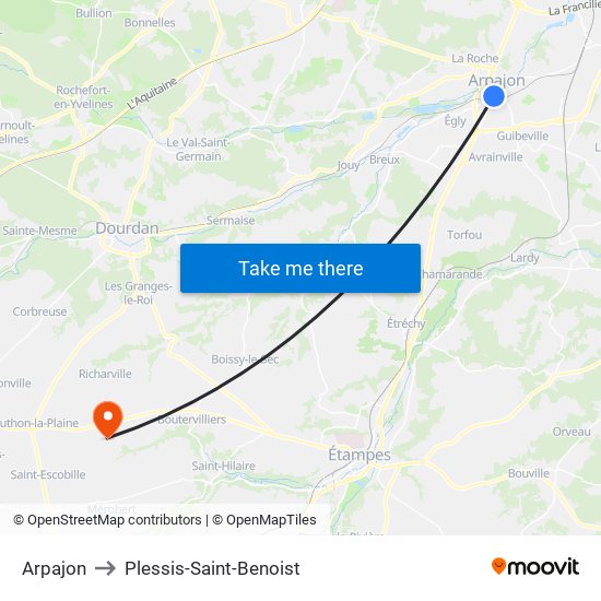 Arpajon to Plessis-Saint-Benoist map