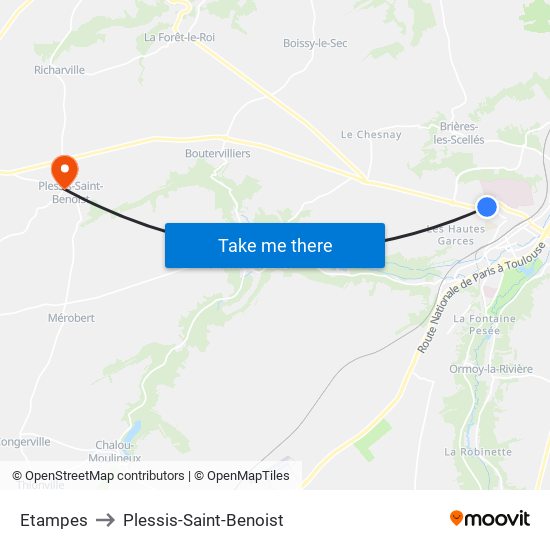 Etampes to Plessis-Saint-Benoist map