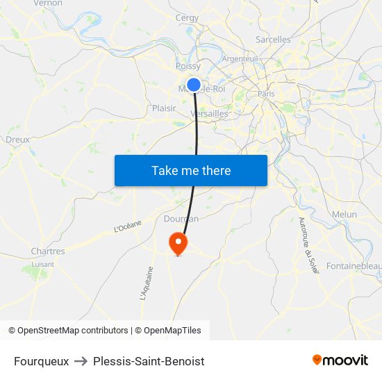 Fourqueux to Plessis-Saint-Benoist map