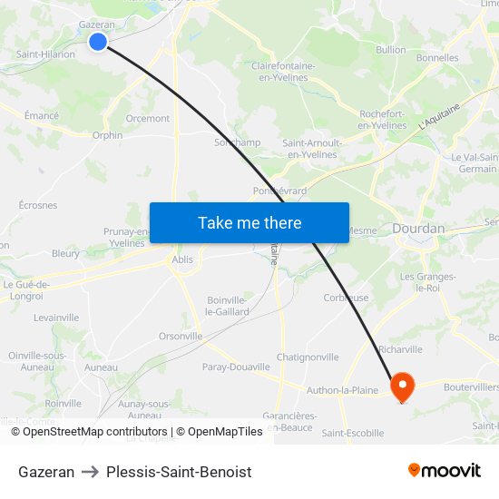 Gazeran to Plessis-Saint-Benoist map