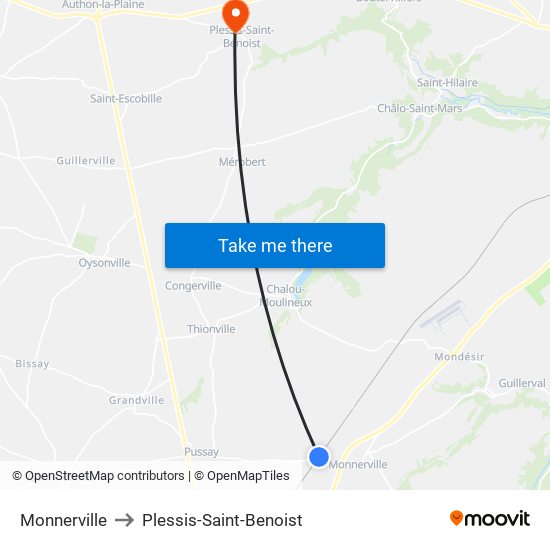 Monnerville to Plessis-Saint-Benoist map