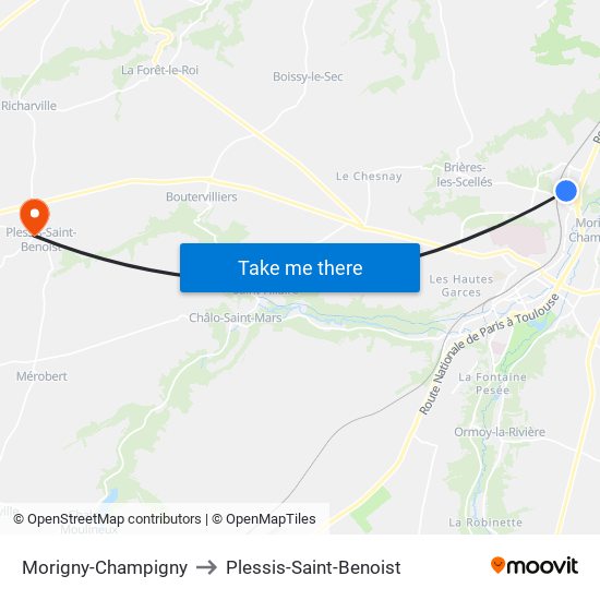 Morigny-Champigny to Plessis-Saint-Benoist map