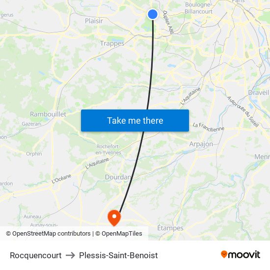 Rocquencourt to Plessis-Saint-Benoist map