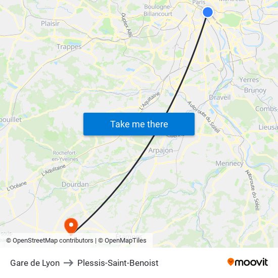 Gare de Lyon to Plessis-Saint-Benoist map