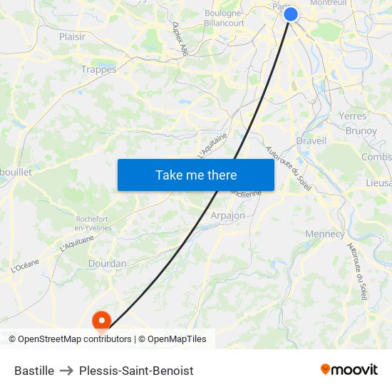 Bastille to Plessis-Saint-Benoist map