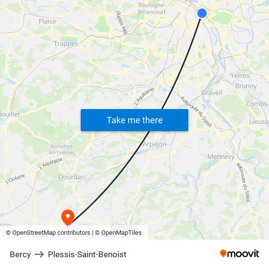 Bercy to Plessis-Saint-Benoist map