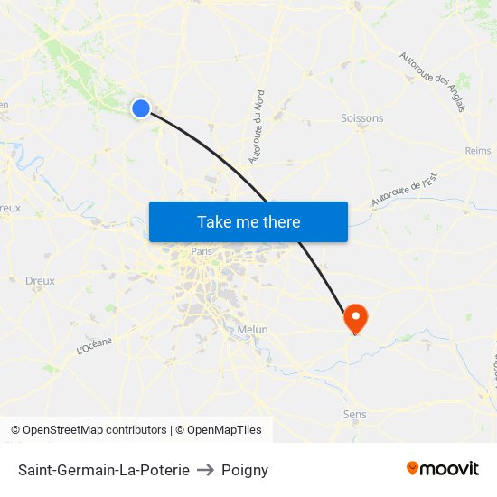 Saint-Germain-La-Poterie to Poigny map