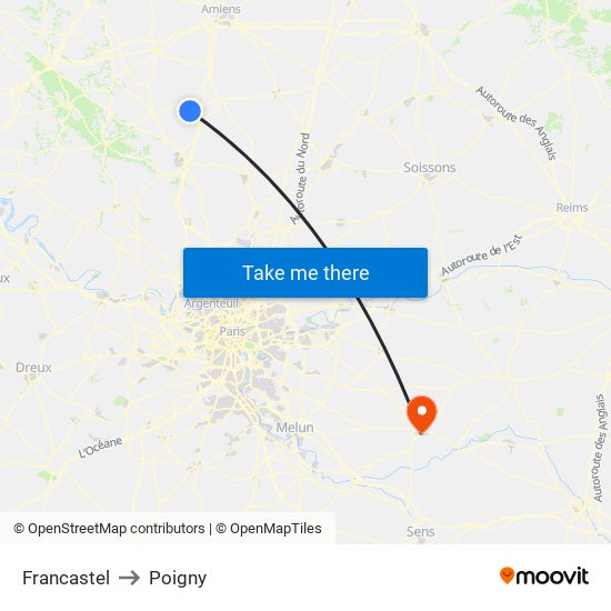 Francastel to Poigny map