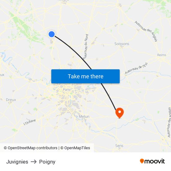 Juvignies to Poigny map