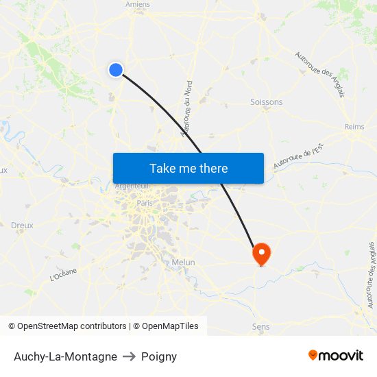 Auchy-La-Montagne to Poigny map