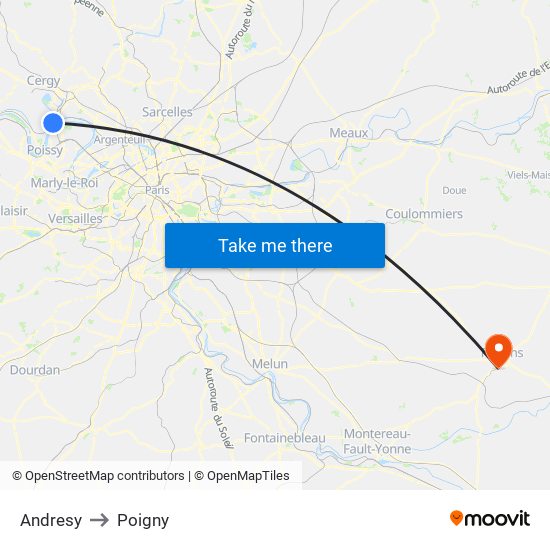 Andresy to Poigny map