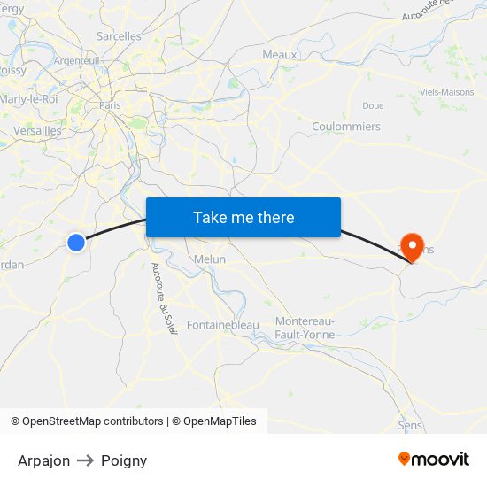 Arpajon to Poigny map