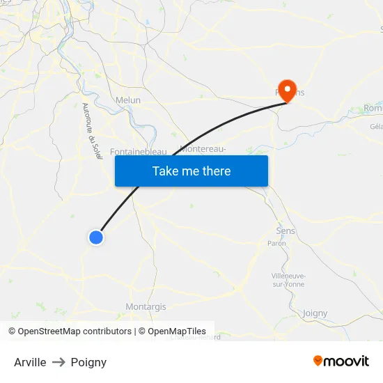 Arville to Poigny map