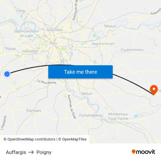 Auffargis to Poigny map