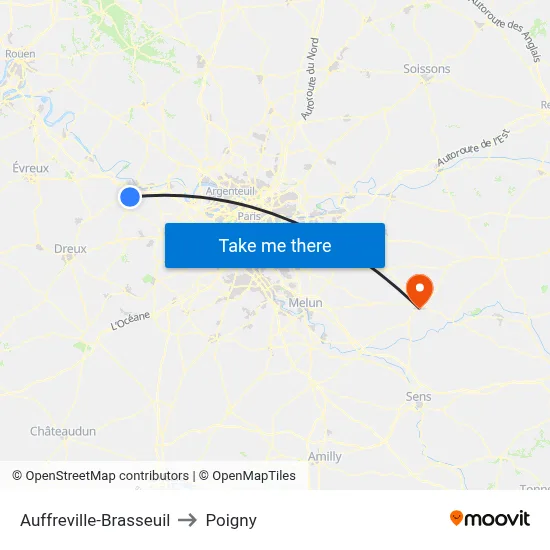 Auffreville-Brasseuil to Poigny map