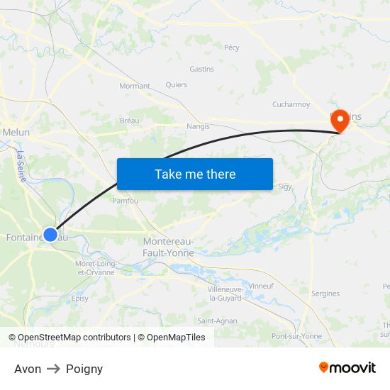 Avon to Poigny map