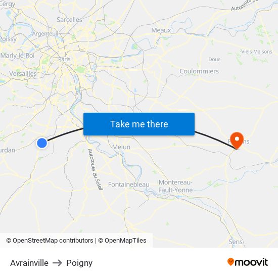 Avrainville to Poigny map