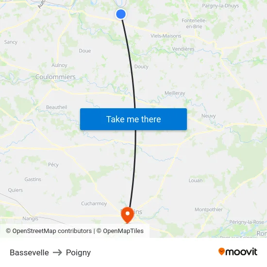 Bassevelle to Poigny map