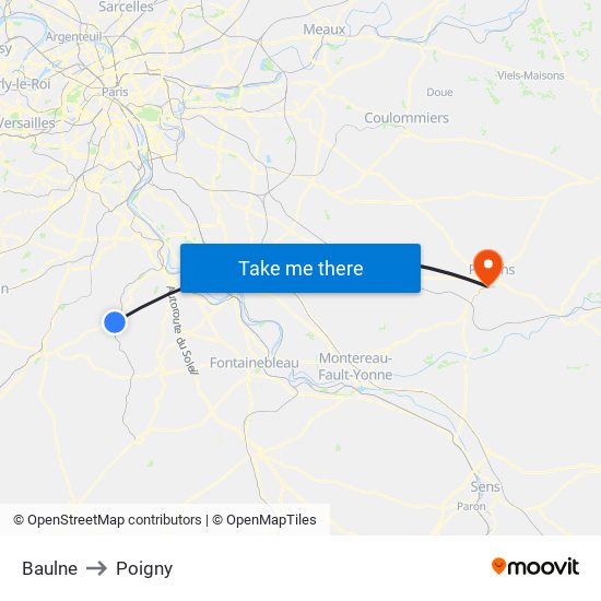 Baulne to Poigny map