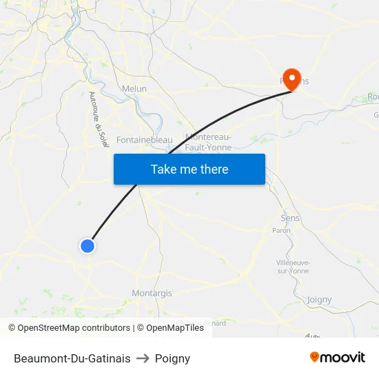 Beaumont-Du-Gatinais to Poigny map