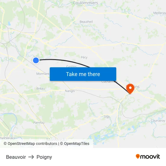 Beauvoir to Poigny map