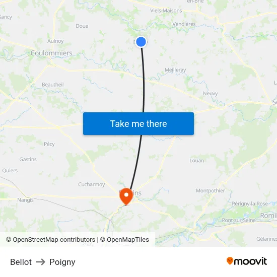 Bellot to Poigny map