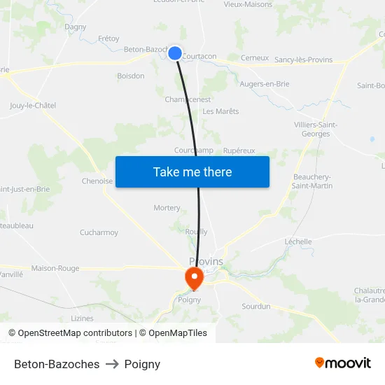 Beton-Bazoches to Poigny map