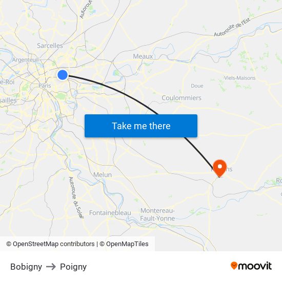 Bobigny to Poigny map