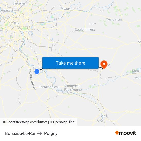 Boissise-Le-Roi to Poigny map