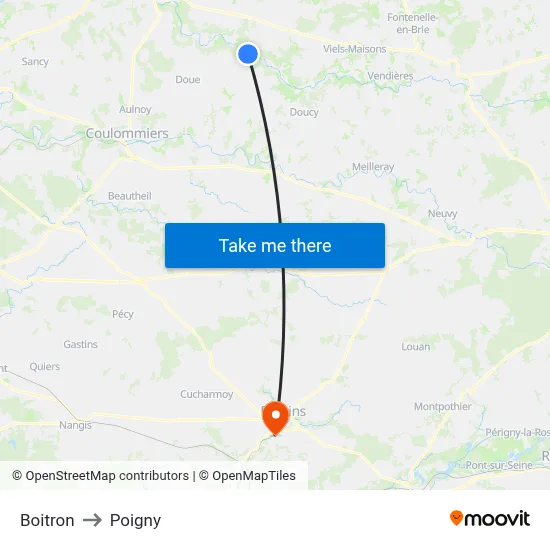 Boitron to Poigny map