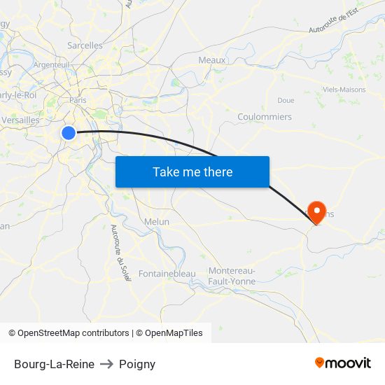 Bourg-La-Reine to Poigny map