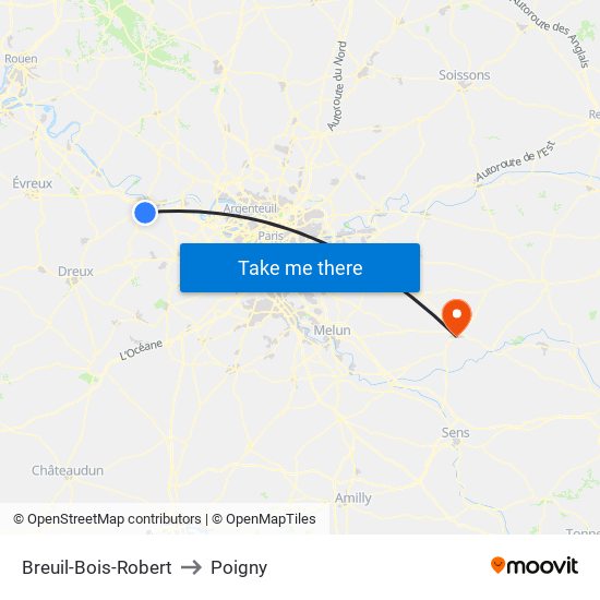 Breuil-Bois-Robert to Poigny map