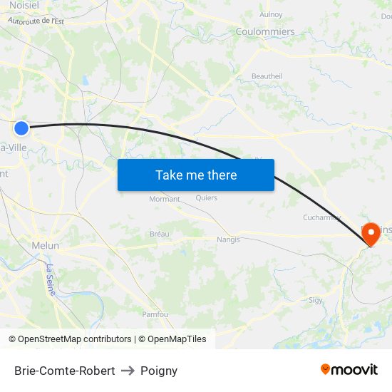 Brie-Comte-Robert to Poigny map