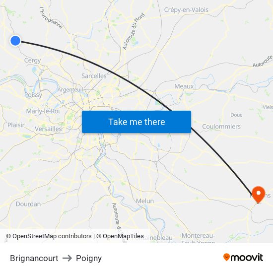 Brignancourt to Poigny map