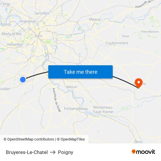 Bruyeres-Le-Chatel to Poigny map