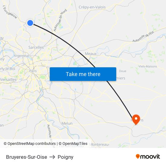 Bruyeres-Sur-Oise to Poigny map