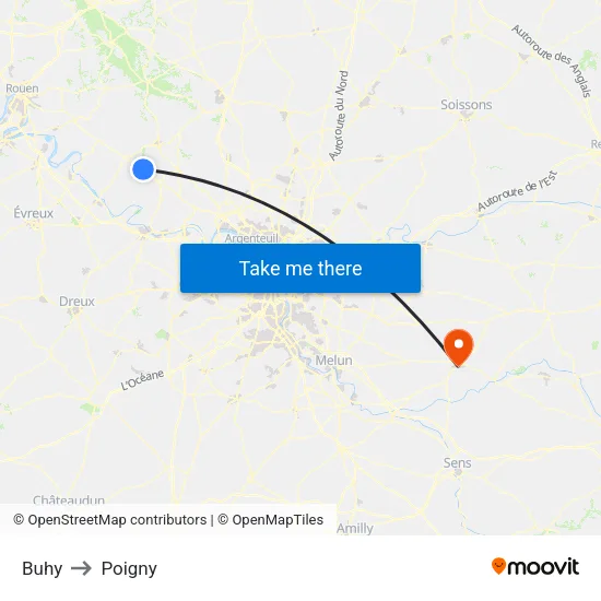 Buhy to Poigny map